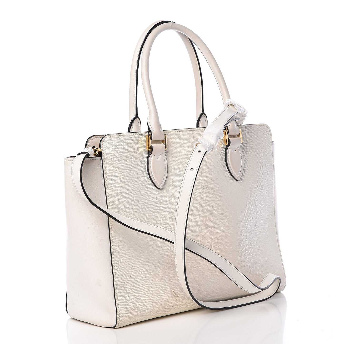 Saffiano Soft Calfskin Zippered Tote White