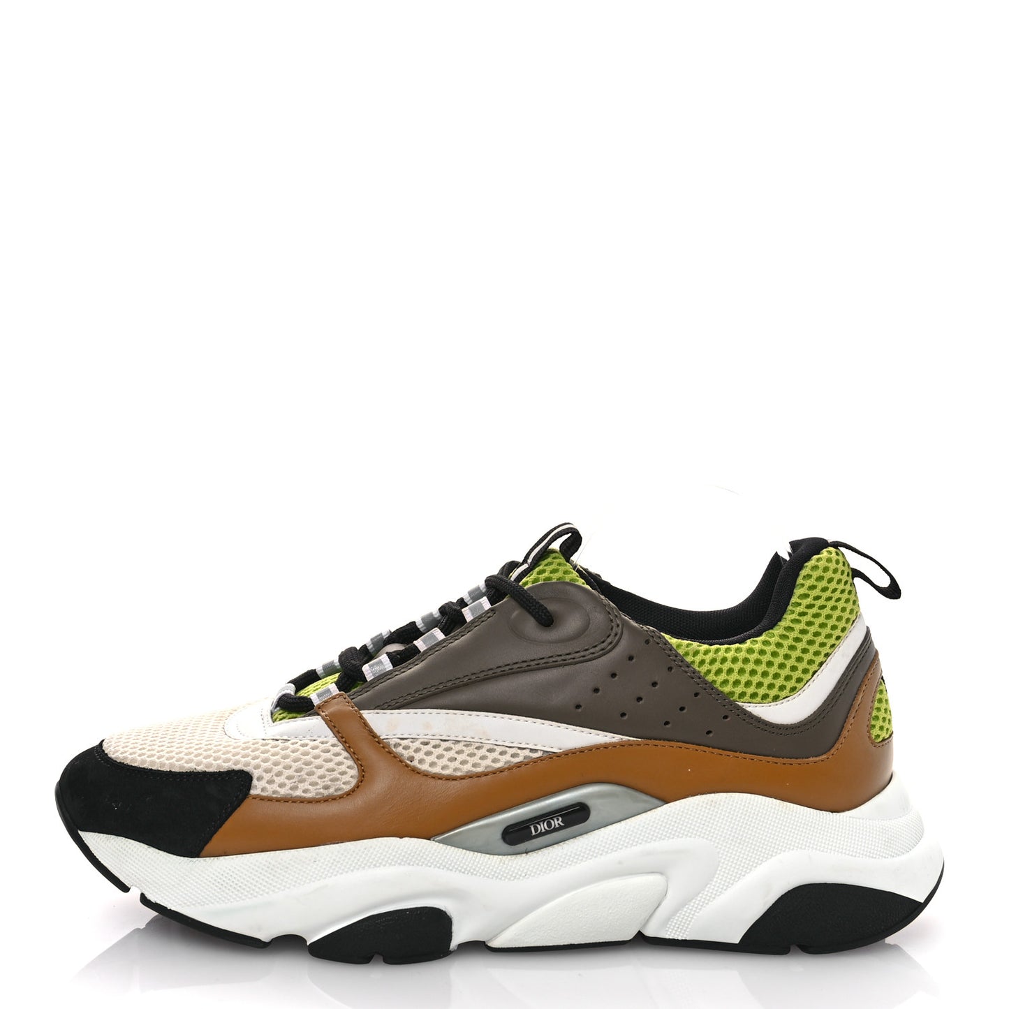 Technical Mesh Calfskin Mens B22 Sneakers 44 Brown Green
