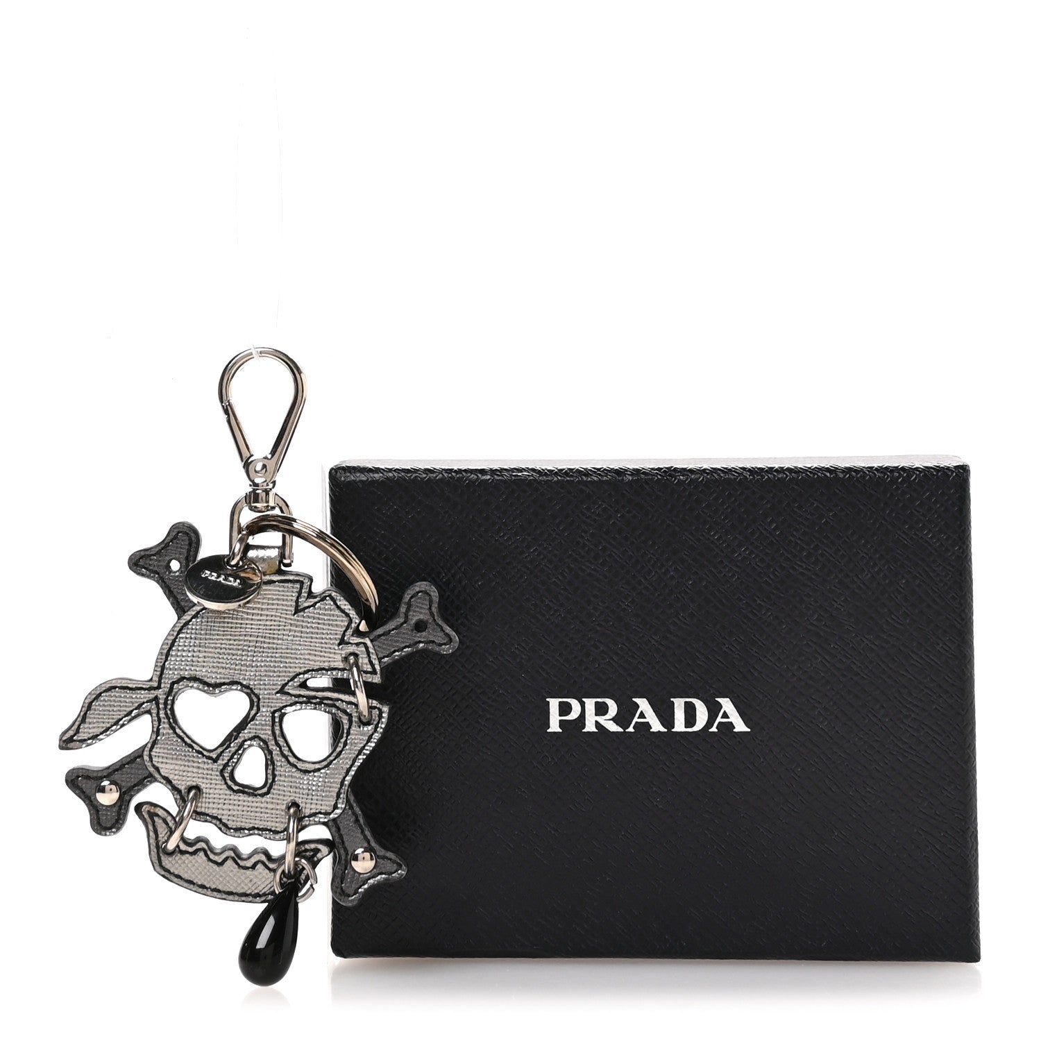 Prada Metal Saffiano Skull Bag Charm Palladio 4 of 4