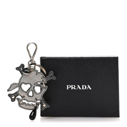Prada Metal Saffiano Skull Bag Charm Palladio 4 of 4
