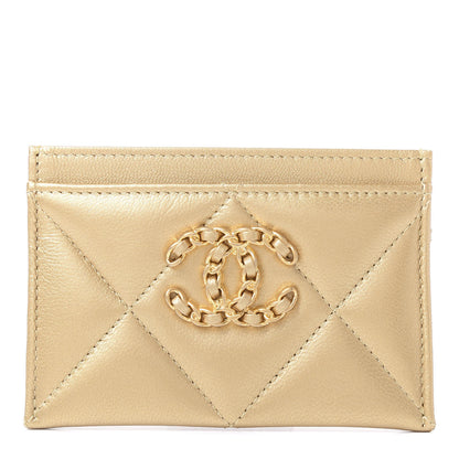 Chanel Metallic Goatskin Quilted Chanel 19 Card Holder Gold 1 of 11