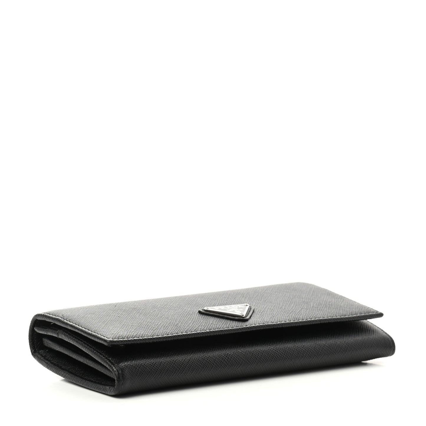 Saffiano Triangle Logo Continental Flap Travel Wallet Black
