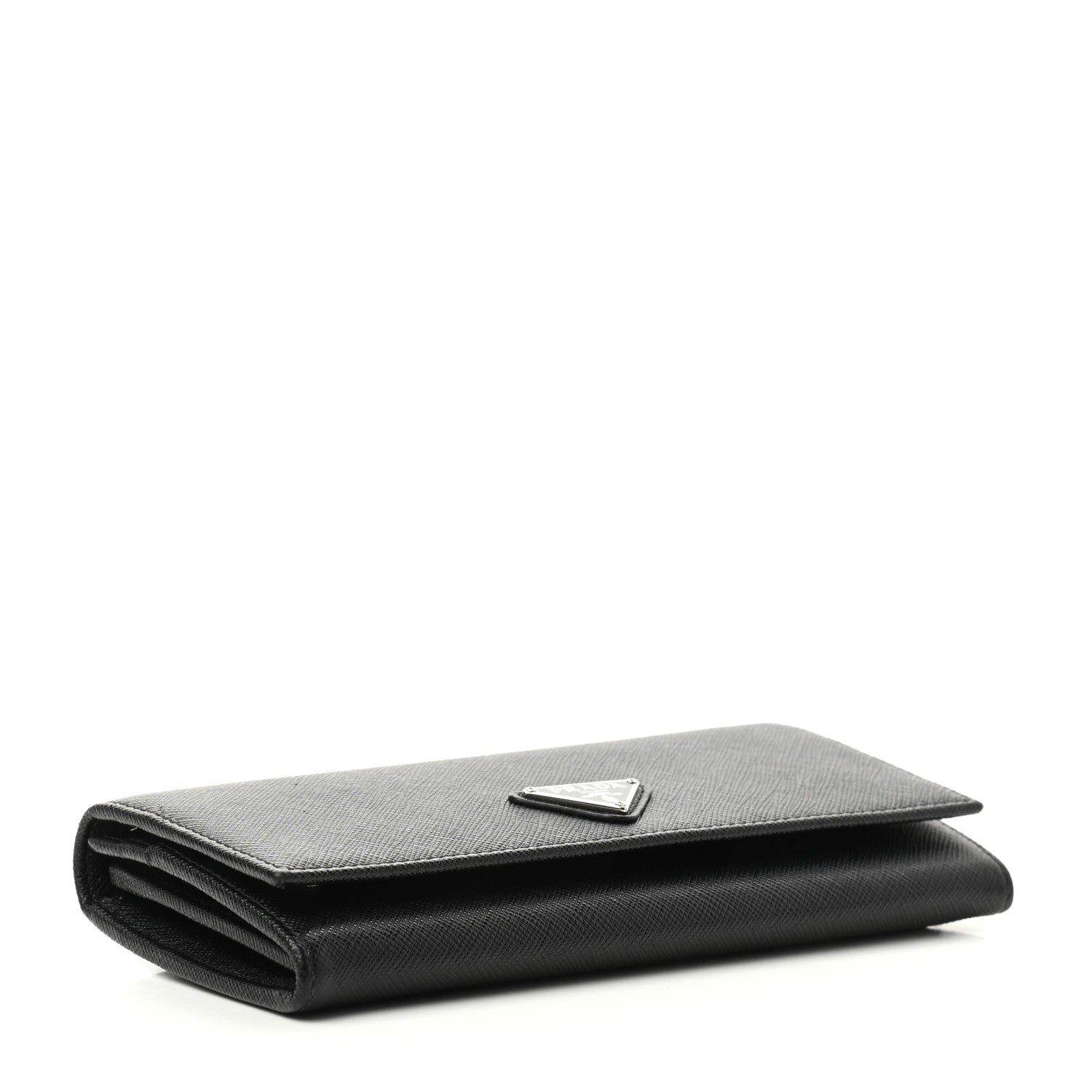 Prada Saffiano Triangle Logo Continental Flap Travel Wallet Black 3 of 6