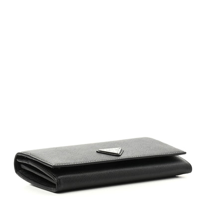 Prada Saffiano Triangle Logo Continental Flap Travel Wallet Black 3 of 6