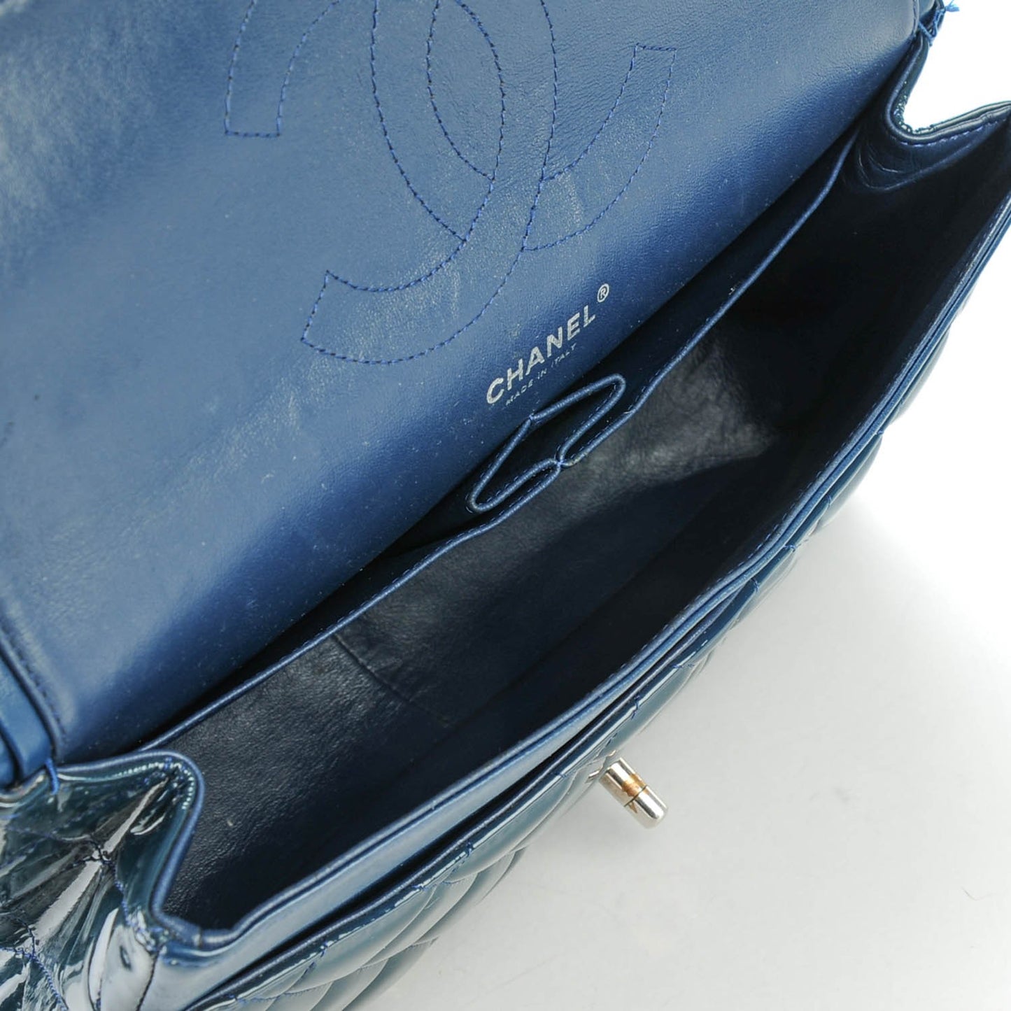 Patent Quilted Jumbo Double Flap Navy Blue