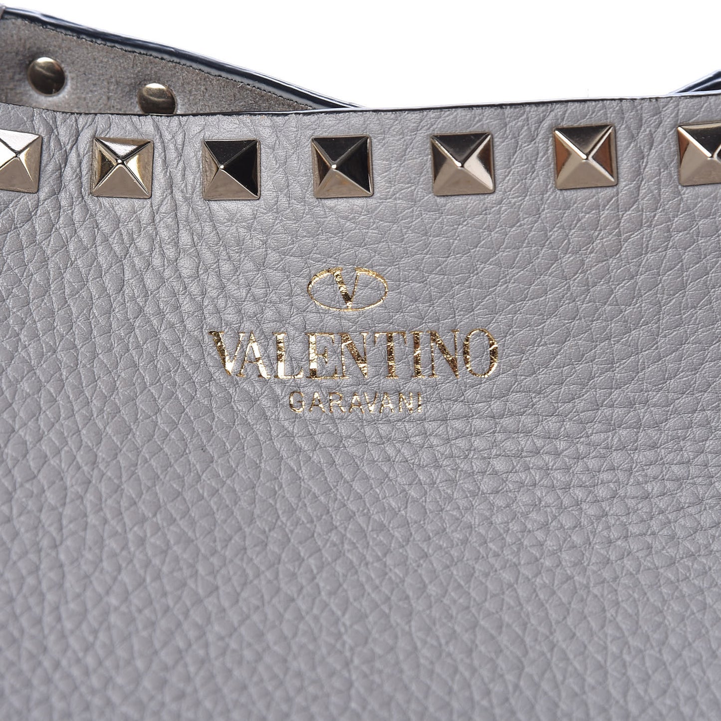 Grained Calfskin Rockstud Shoulder Tote Perla