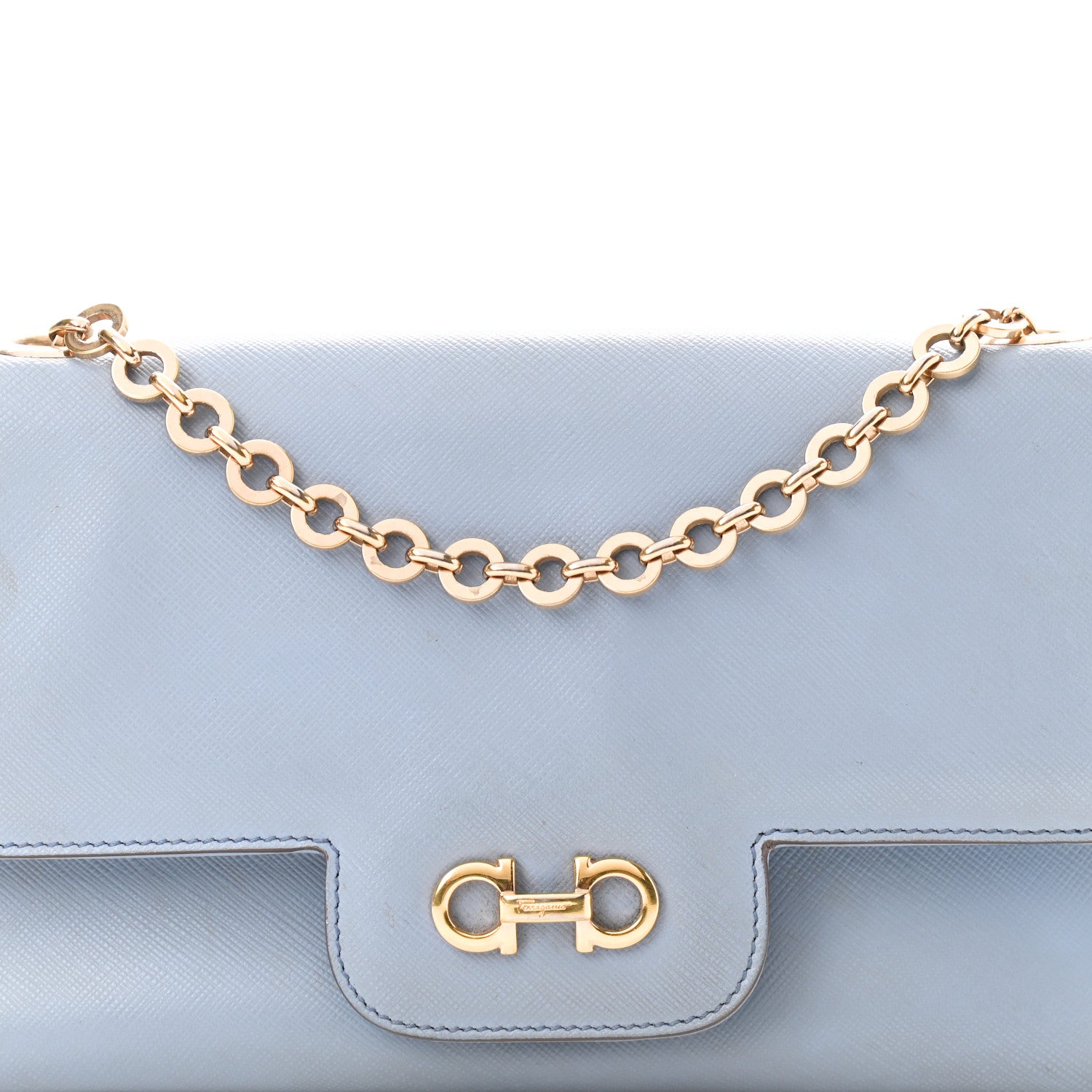 Salvatore Ferragamo Printed Calfskin Rory Chain Shoulder Bag Light Blue 7 of 11