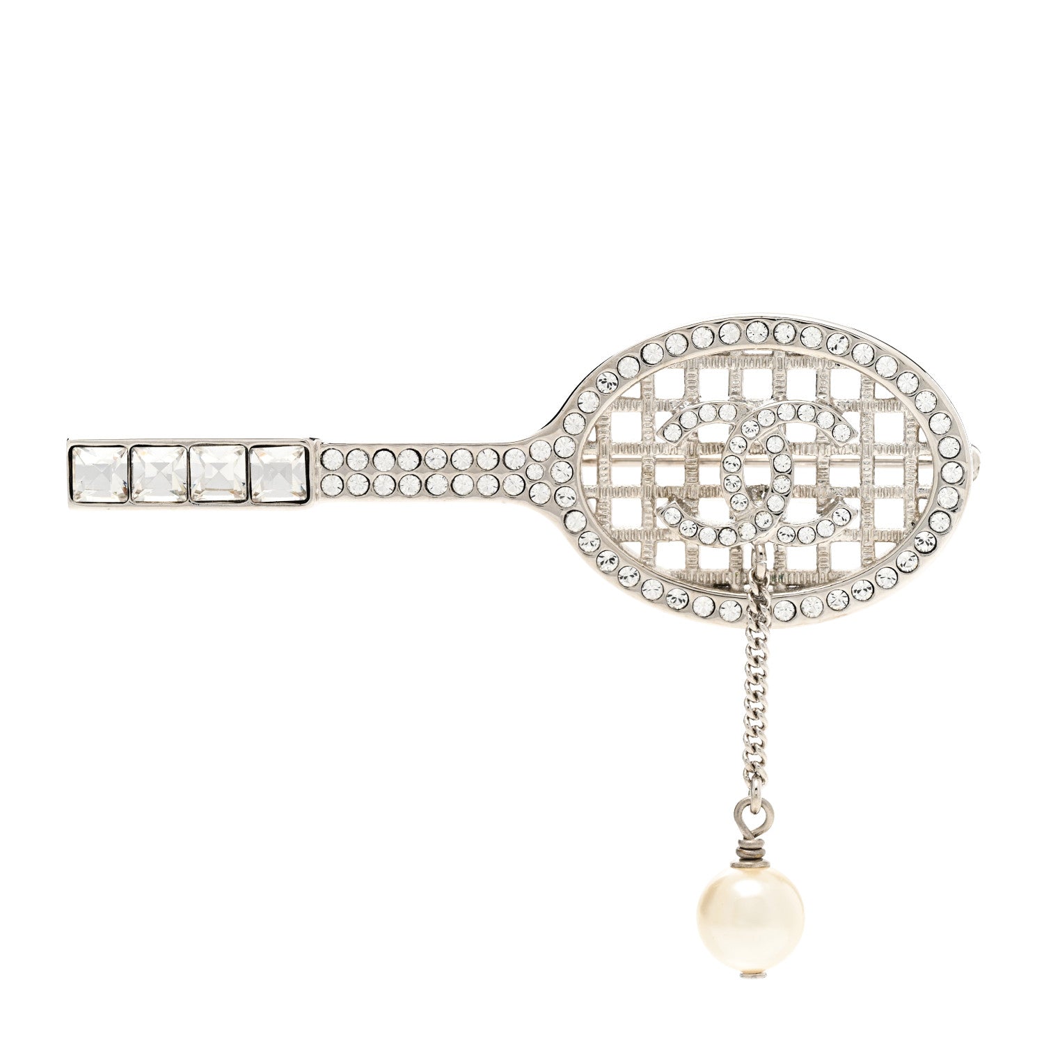 Chanel Pearl Crystal CC Tennis Racket Brooch 1 of 5