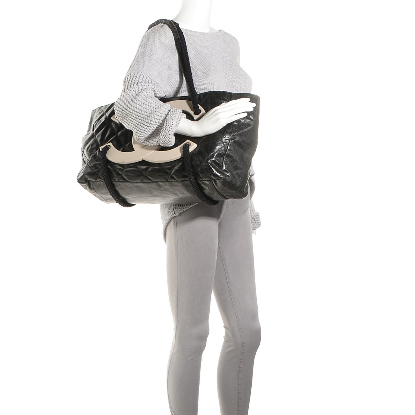 Coated Canvas Large CC Tote Black White