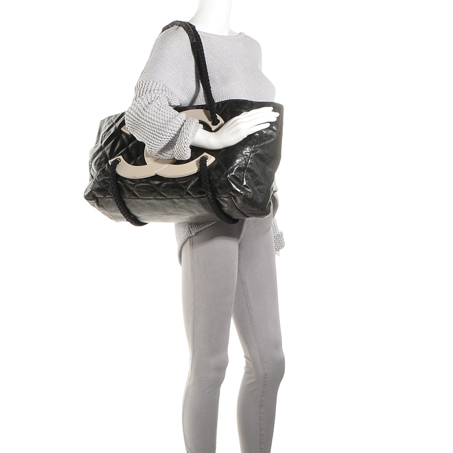 Chanel Coated Canvas Large CC Tote Black White 2 of 8