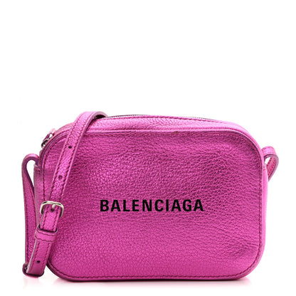 Balenciaga Metallic Goatskin Logo XS Everyday Camera Bag Rose Fuchsia Black 1 of 9