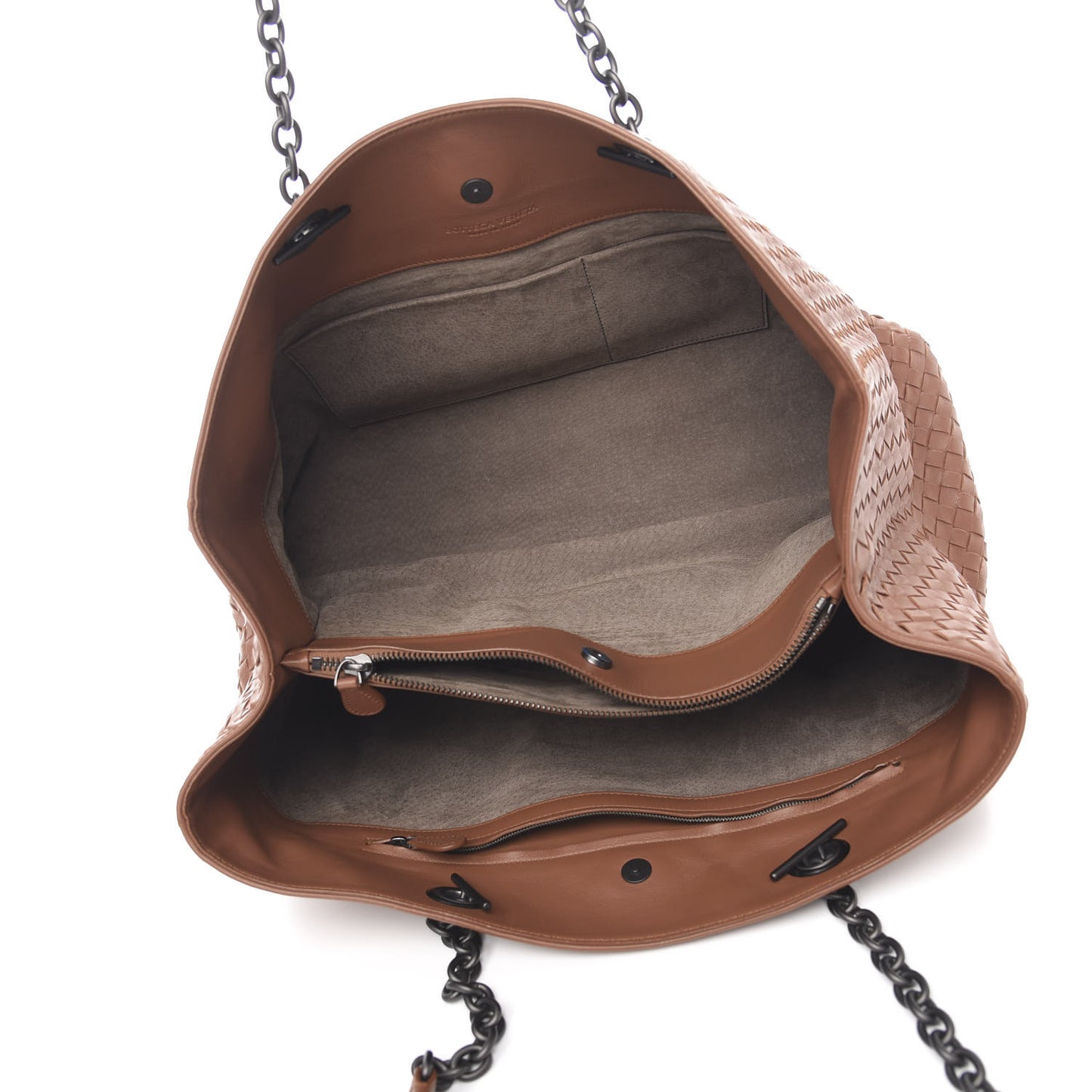 Nappa Intrecciato Large Classic Chain Strap Tote Noce