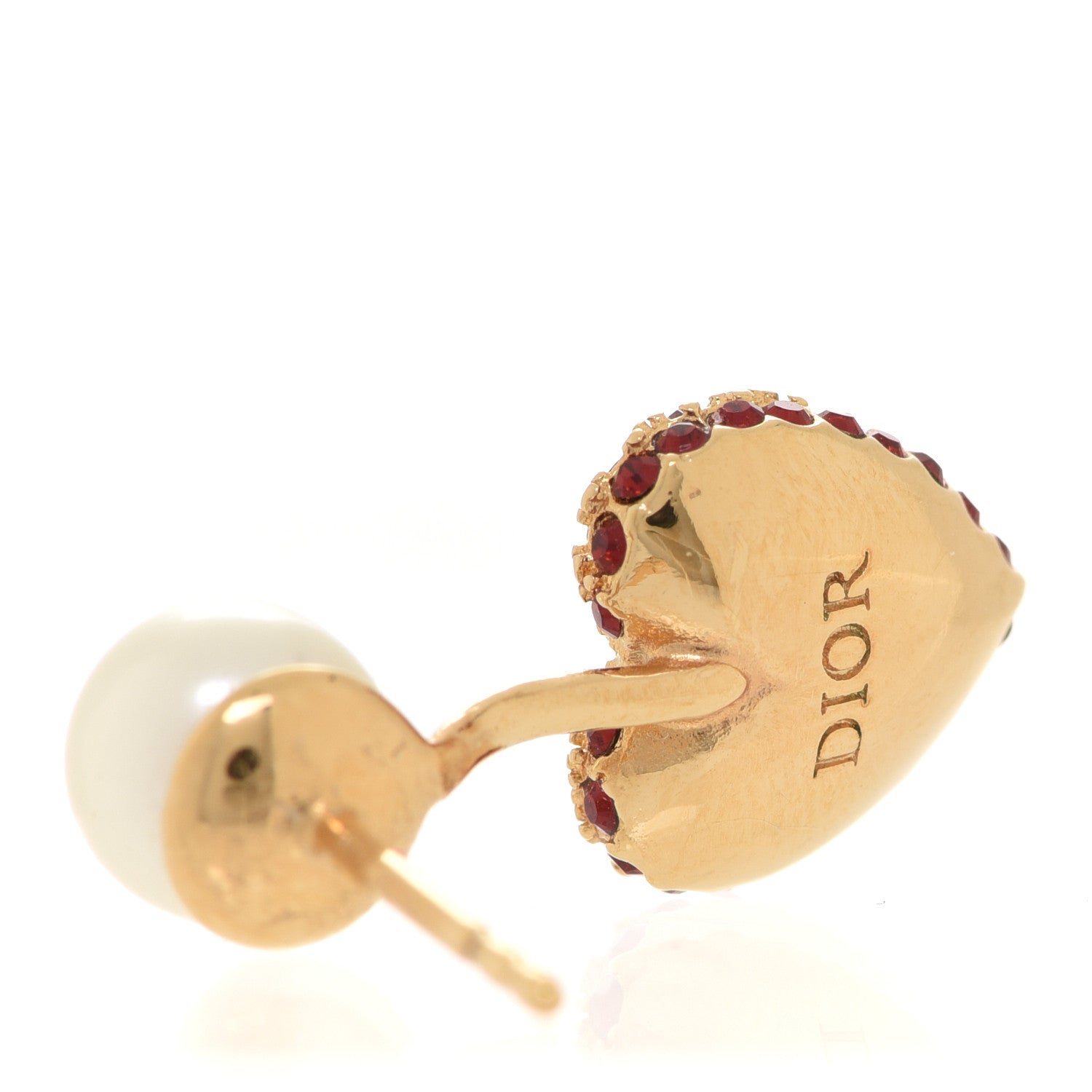 Christian Dior Pearl Crystal Heart Tribal Earring Gold Red 4 of 6
