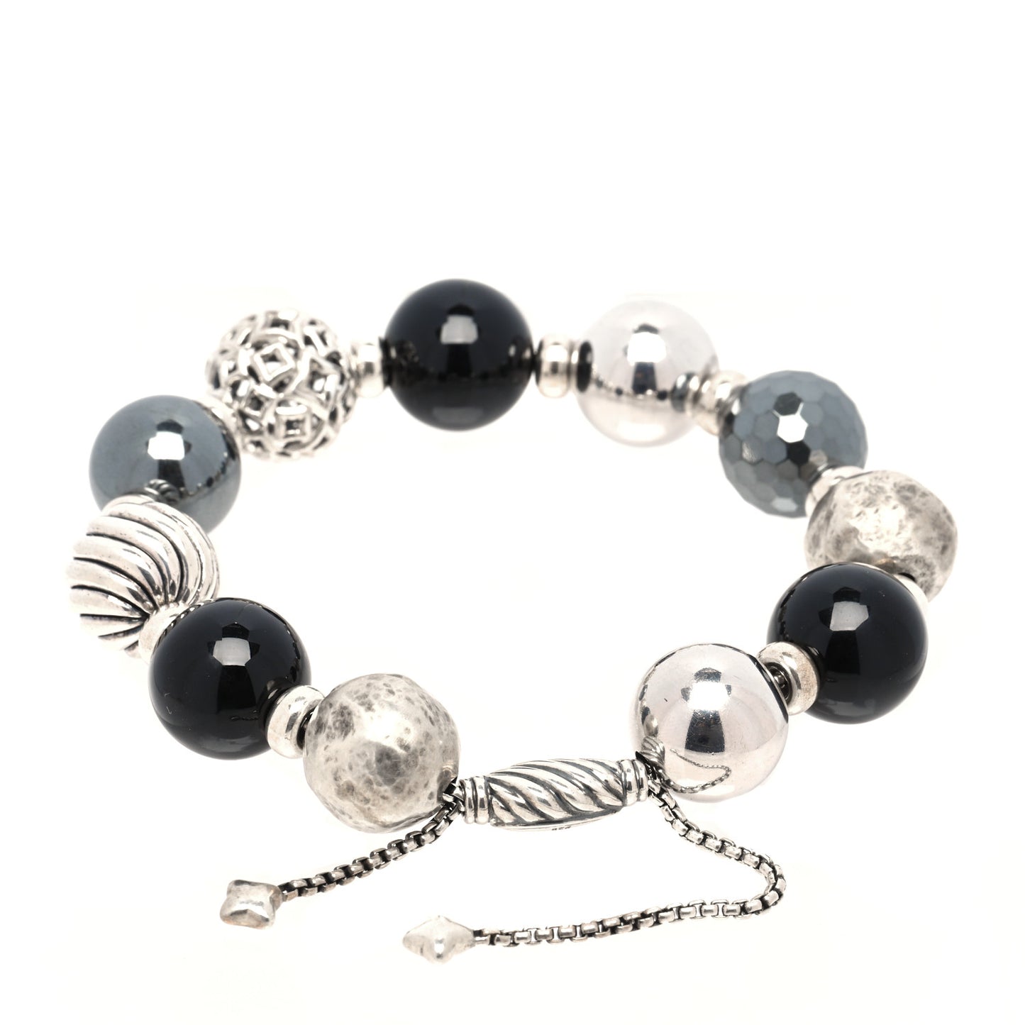 Sterling Silver Black Onyx Hematite 14mm Elements Bead Bracelet