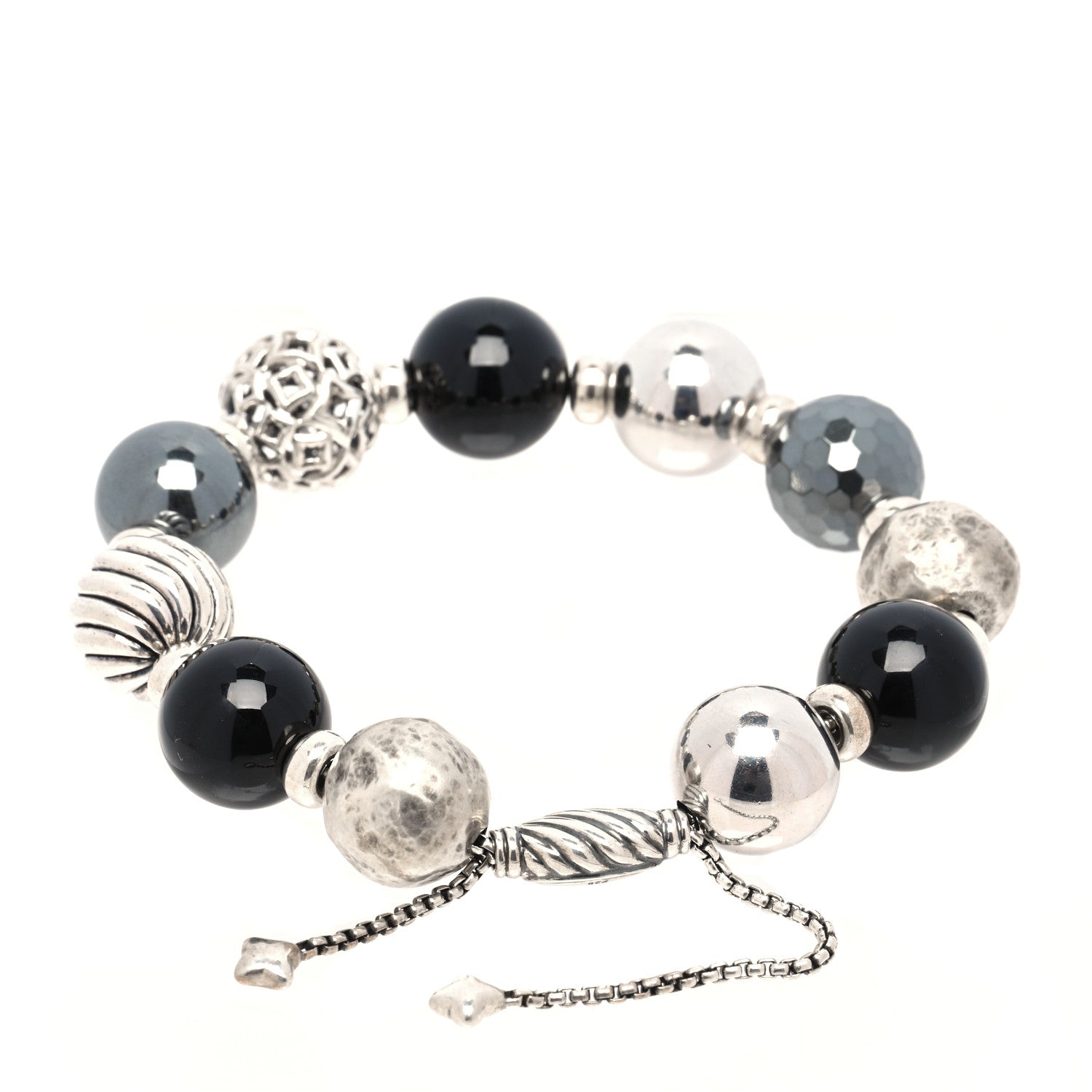 David Yurman Sterling Silver Black Onyx Hematite 14mm Elements Bead Bracelet 2 of 3