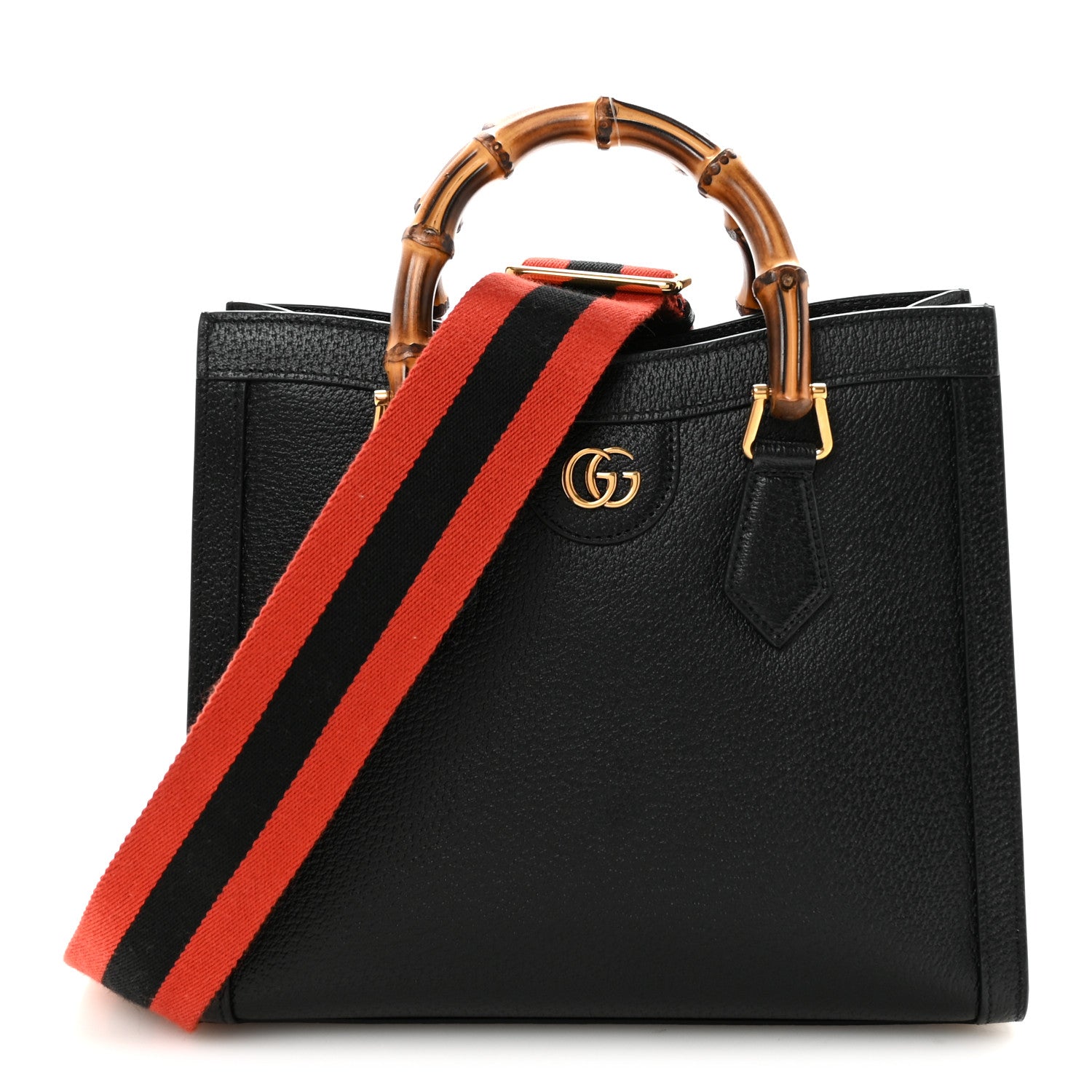 Gucci Textured Dollar Calfskin Web Small Diana Tote Bag Black Dusty Grey 1 of 9
