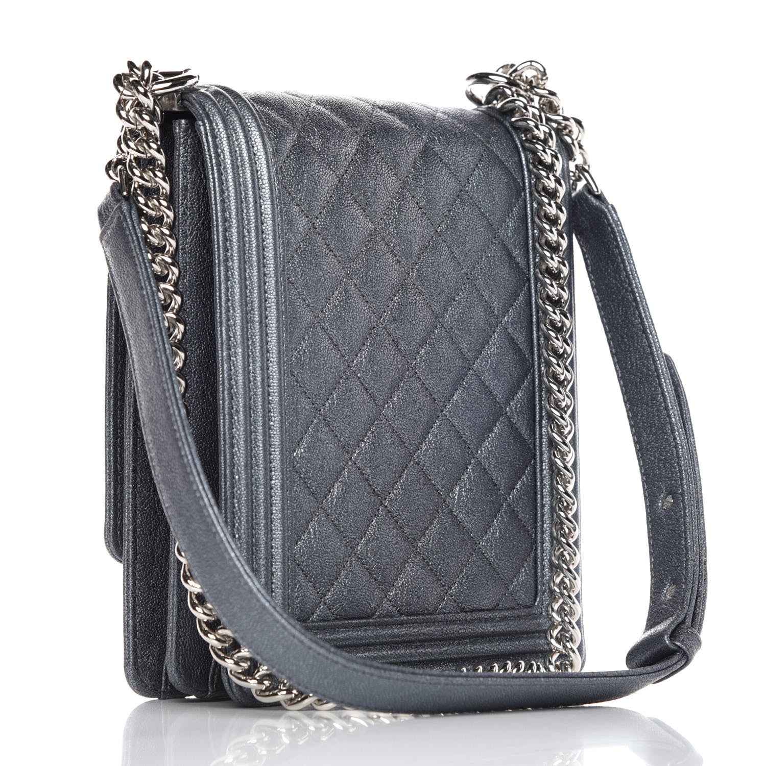 Chanel Iridescent Caviar Quilted North South Boy Flap Grey 3 of 9
