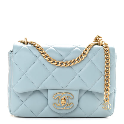 Chanel Lambskin Enamel Quilted Pending CC Mini Square Flap Light Blue 1 of 9