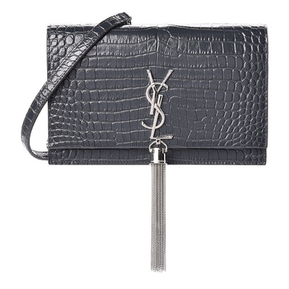 Saint Laurent Calfskin Crocodile Embossed Kate Monogram Tassel Chain Wallet Dark Smog 1 of 11