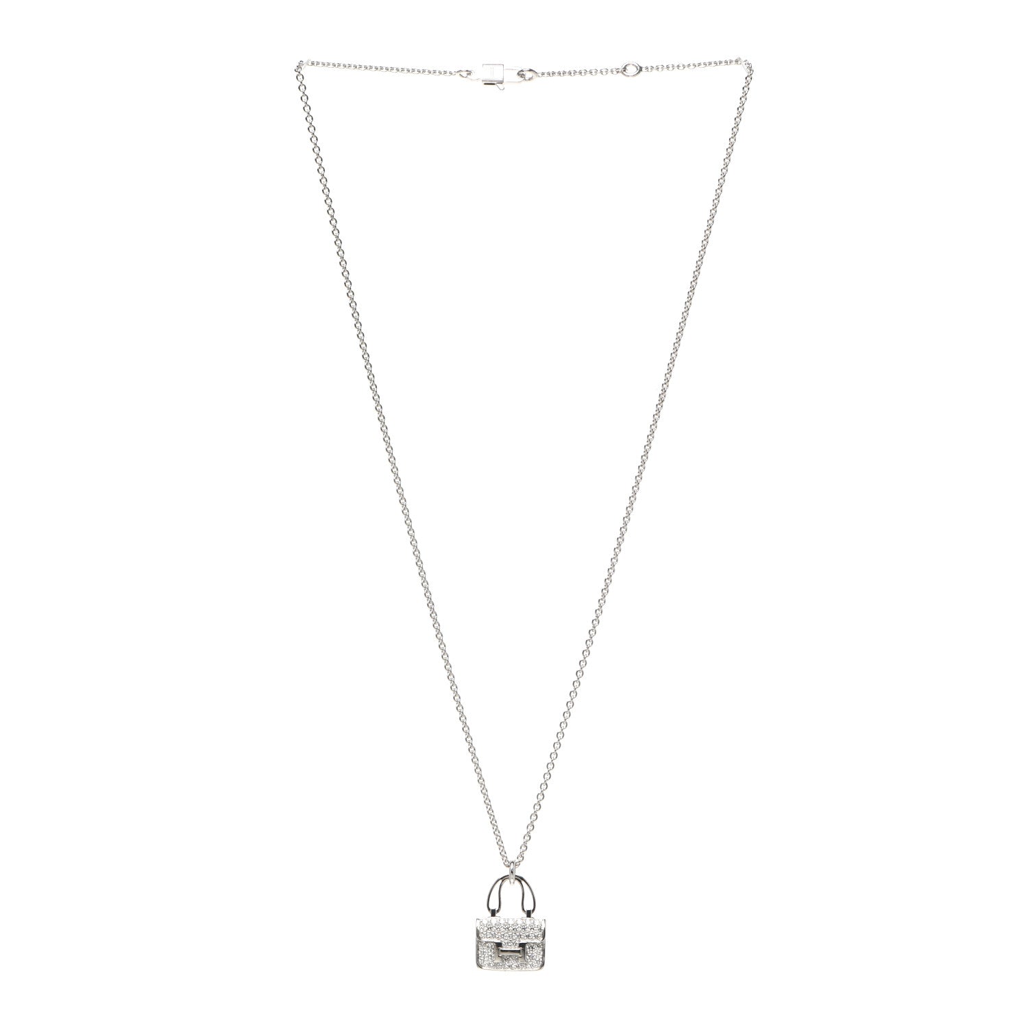 Hermes 18K White Gold Diamond Constance Amulettes Pendant Necklace 3 of 6