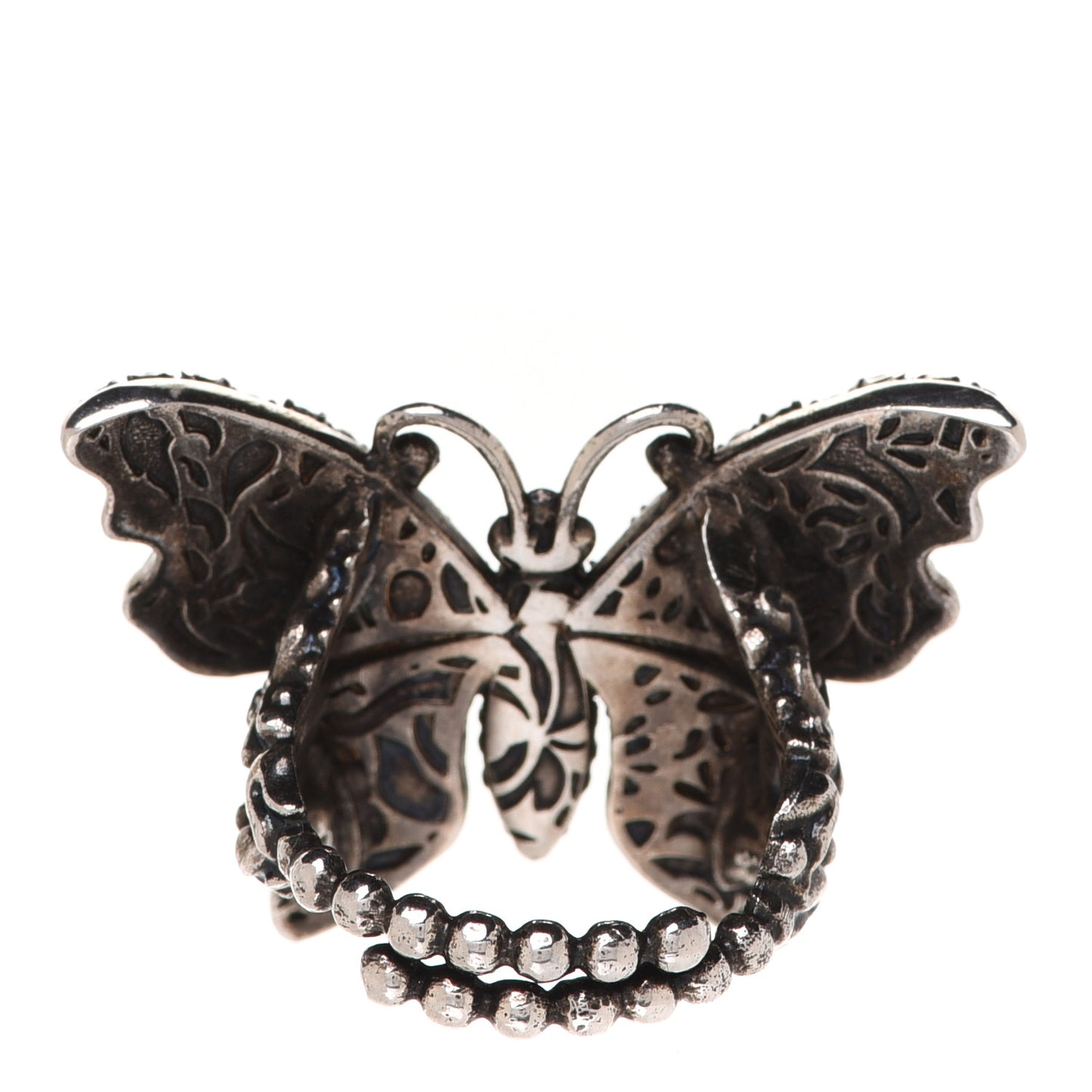 Metal Crystal Butterfly Studded Ring M Silver