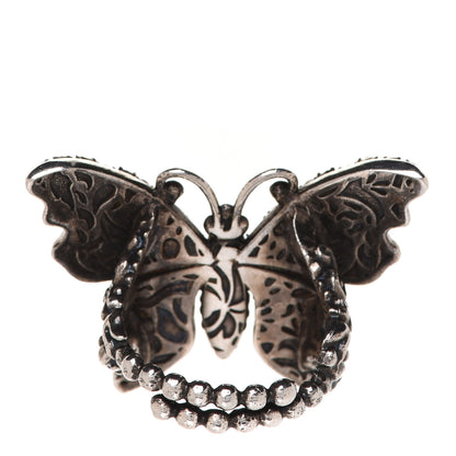Gucci Metal Crystal Butterfly Studded Ring M Silver 3 of 6