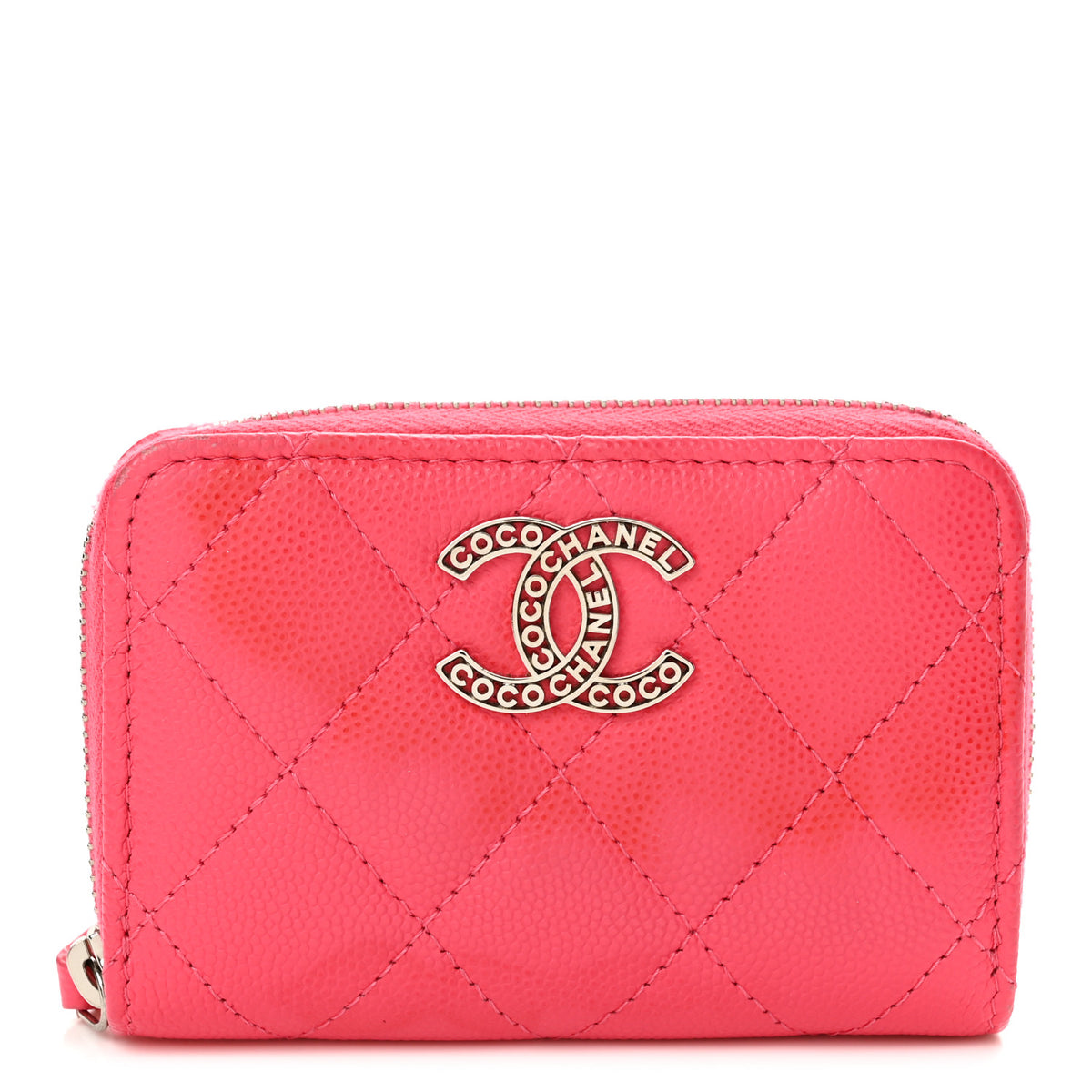 Caviar Quilted CC Zip Coin Purse Fuchsia