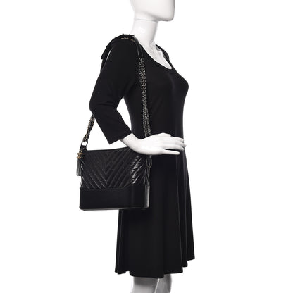 Chanel Aged Calfskin Chevron Quilted Medium Gabrielle Hobo Black 2 of 10