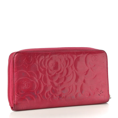 Chanel Patent Camellia Embossed Large Gusset Zip Around Wallet Pink 3 of 15