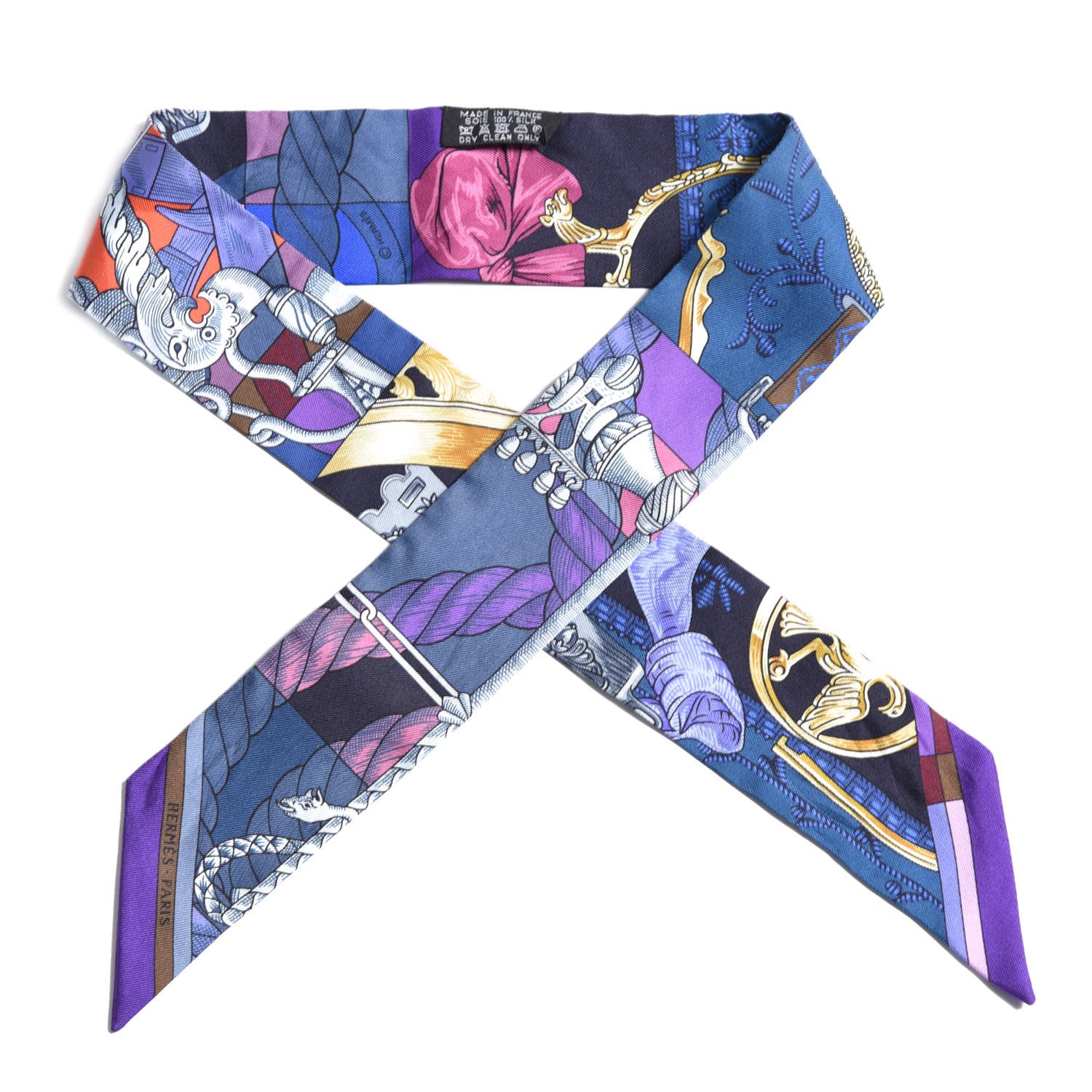 Hermes Silk Cavalleria D'Etriers Twilly Violet Bleu Rose 1 of 6