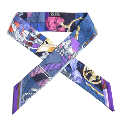 Hermes Silk Cavalleria D'Etriers Twilly Violet Bleu Rose 1 of 6