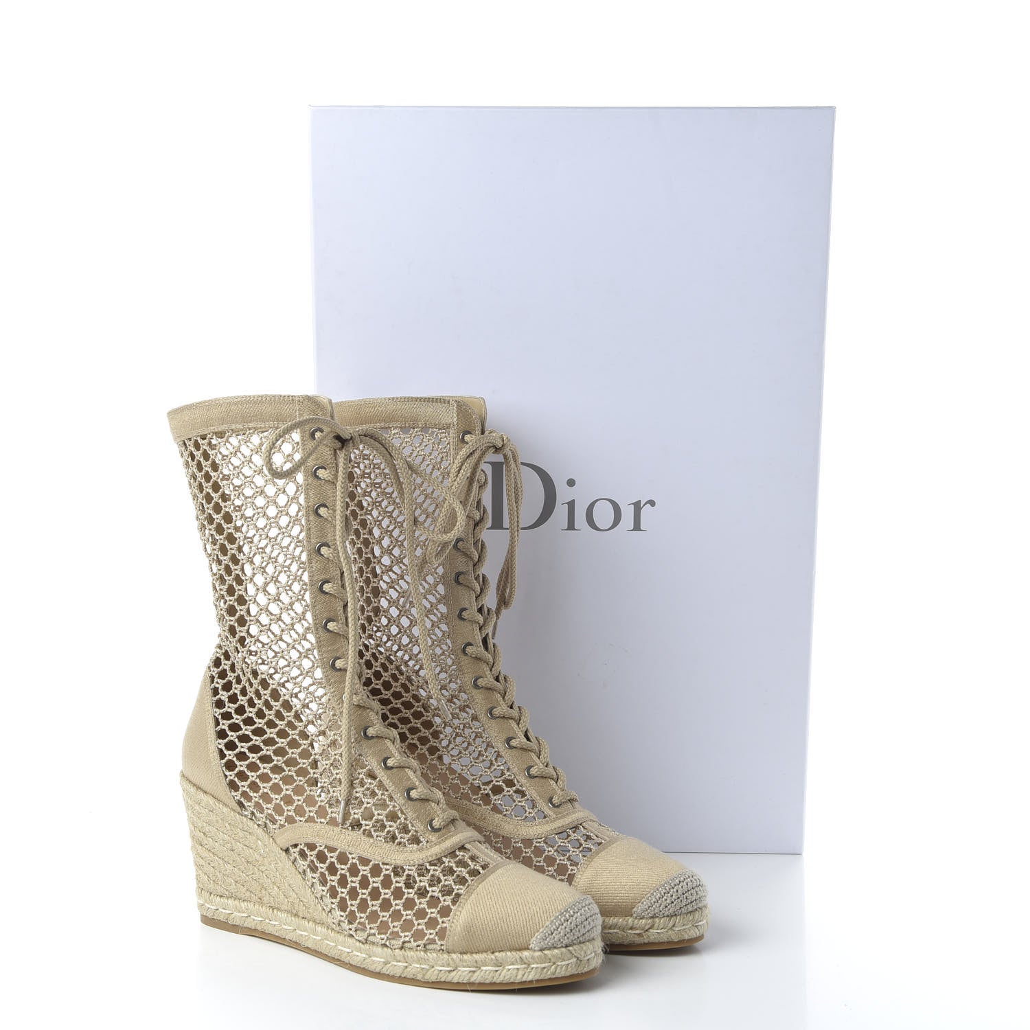 Christian Dior Canvas Resille Embroidered Naughtily-D 65mm Wedge Boots 40.5 Cream 9 of 9