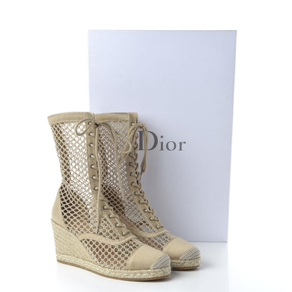 Christian Dior Canvas Resille Embroidered Naughtily-D 65mm Wedge Boots 40.5 Cream 9 of 9