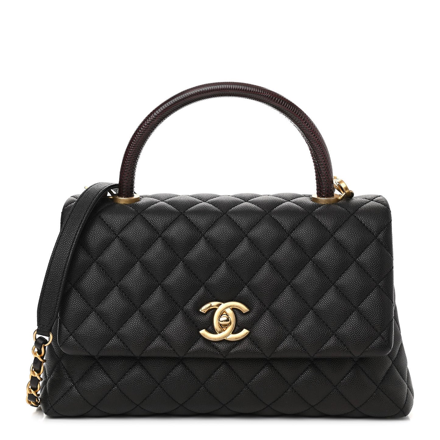 Caviar Lizard Embossed Quilted Small Coco Handle Flap Black
