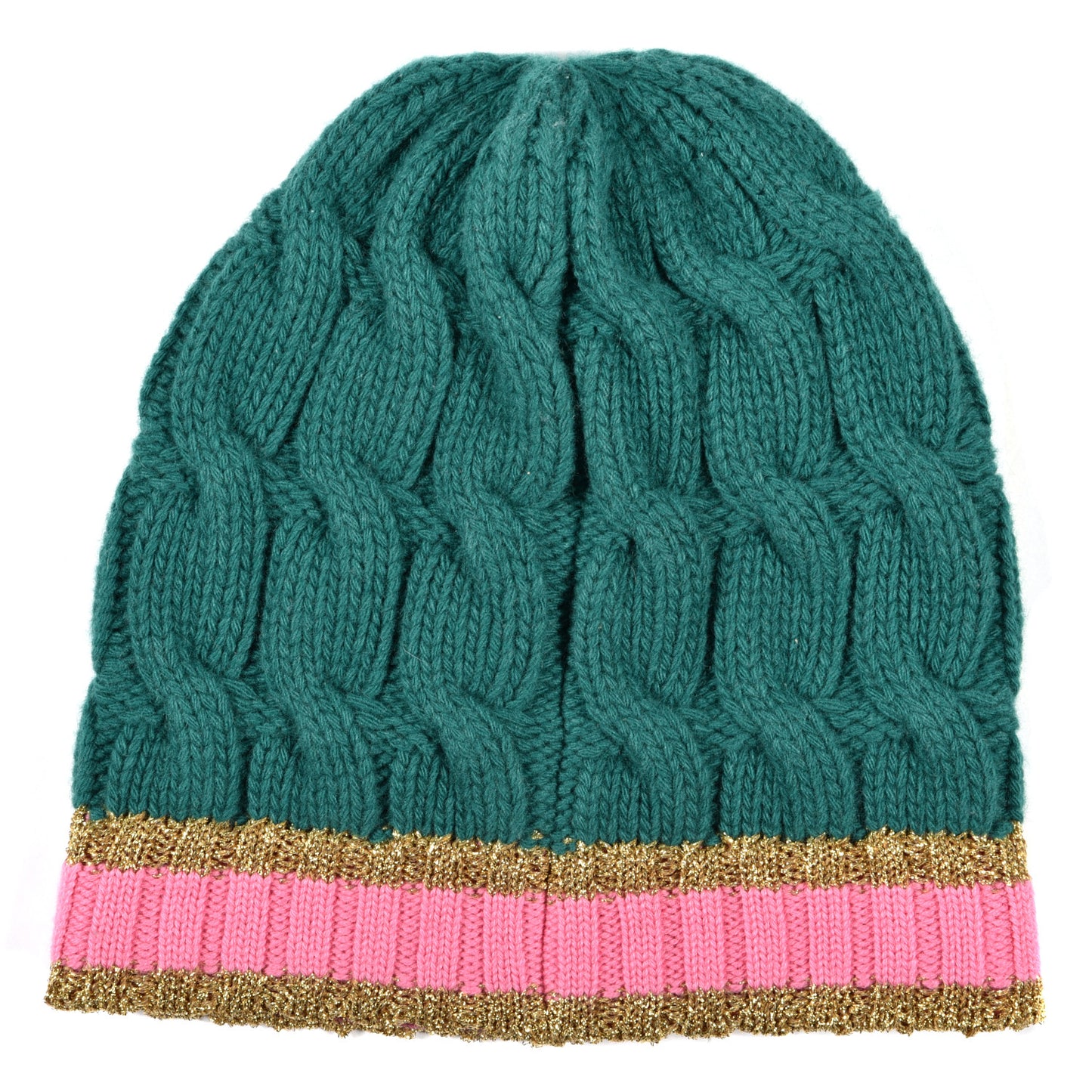 Wool Cashmere Polyamide Cable Knit Bonhate Beanie Hat M Grass Green Pink