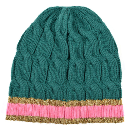 Gucci Wool Cashmere Polyamide Cable Knit Bonhate Beanie Hat M Grass Green Pink 2 of 4