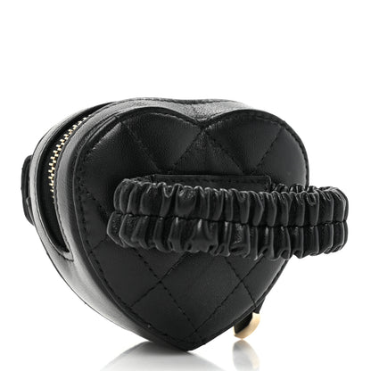 Chanel Lambskin Quilted CC In Love Heart Zipped Arm Coin Purse Black 2 of 9