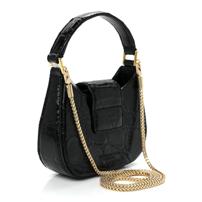 Alexander Wang Crocodile Embossed Calfskin Micro Legacy Hobo Black 3 of 12