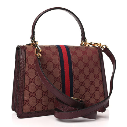 Gucci GG Supreme Monogram Textured Dollar Calfskin Web Small Ophidia Padlock Top Handle Bag Bordeaux 3 of 10