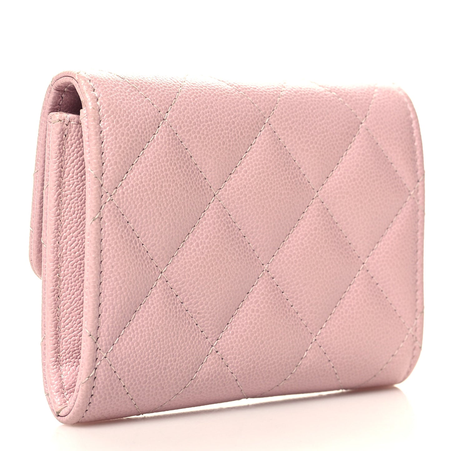 Caviar Quilted Studded CC Flap Card Holder Light Pink