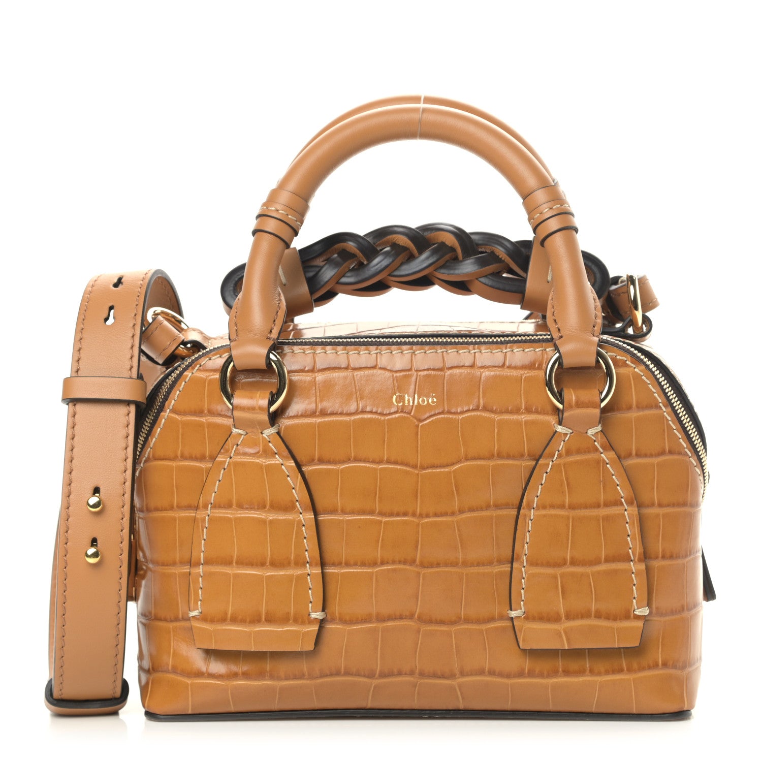 Chloe Calfskin Crocodile Embossed Small Daria Autumnal Brown 1 of 10