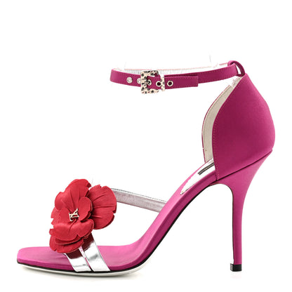 Louis Vuitton Satin Flower Amber Ankle Sandals 37.5 Fuchsia Red Silver 1 of 9