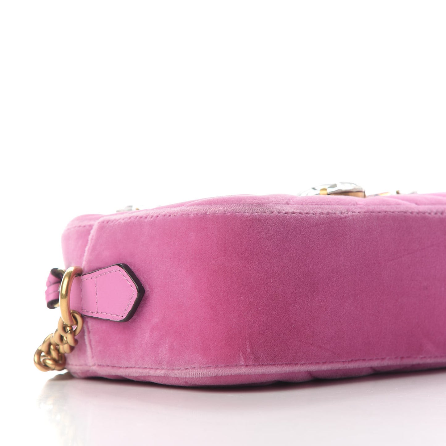 Velvet Matelasse Marquise Crystals Mini GG Marmont Chain Shoulder Bag Malva