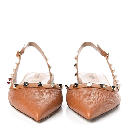 Valentino Garavani Pebbled Calfskin Rockstud Slingback Flats 38.5 Orange 2 of 9