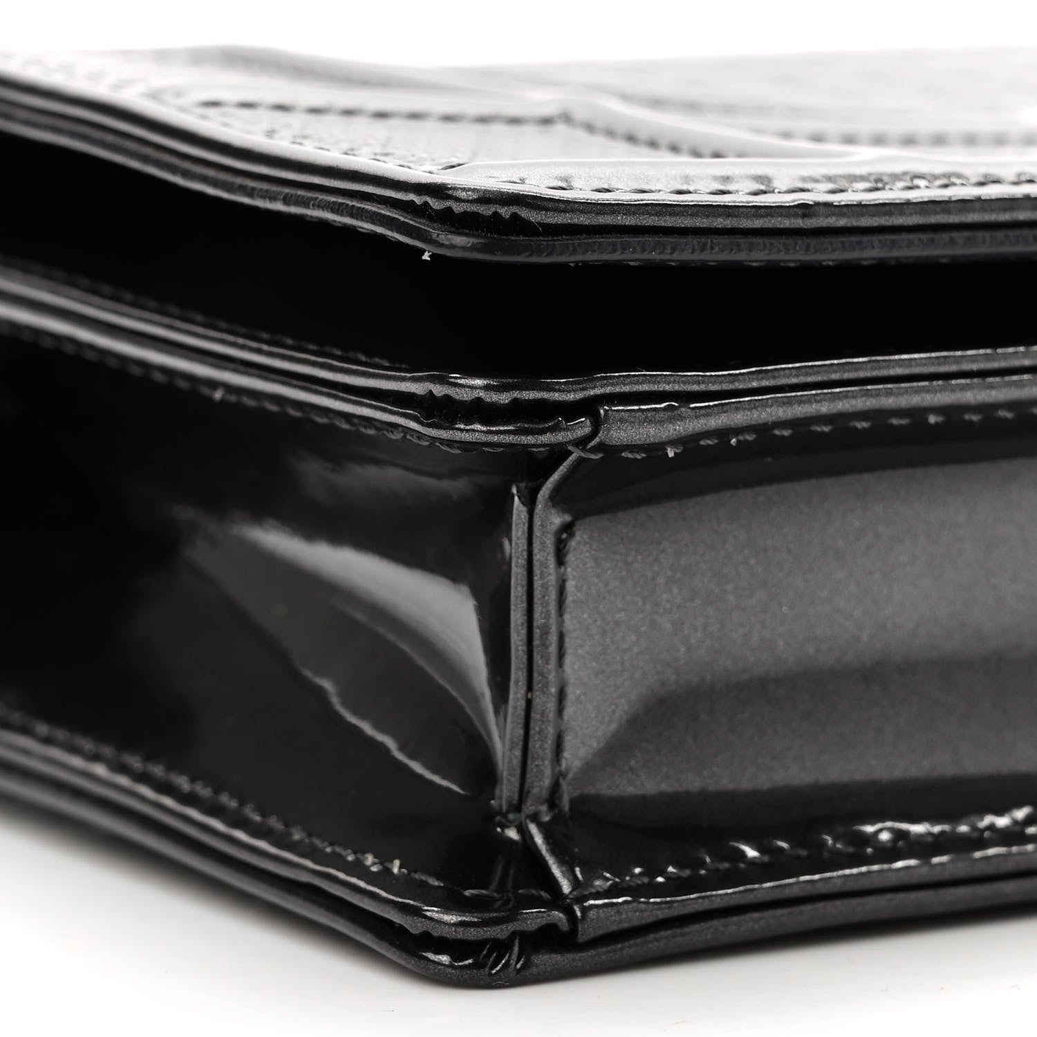 Christian Dior Metallic Patent Micro-Cannage Diorama Wallet on Chain Pouch Black 8 of 9