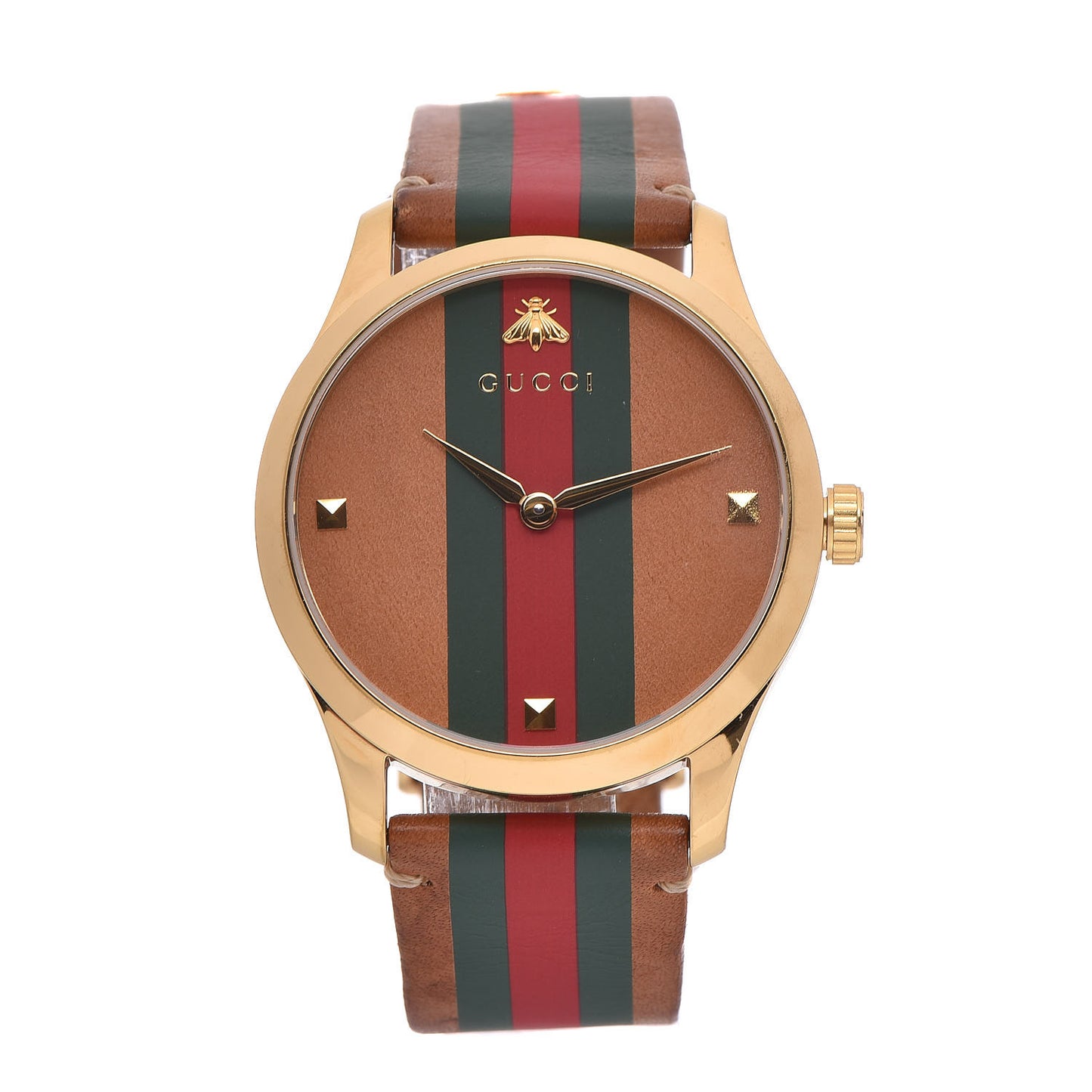 Stainless Steel Calfskin 38mm G-Timeless Stripe Web Quartz Watch Brown