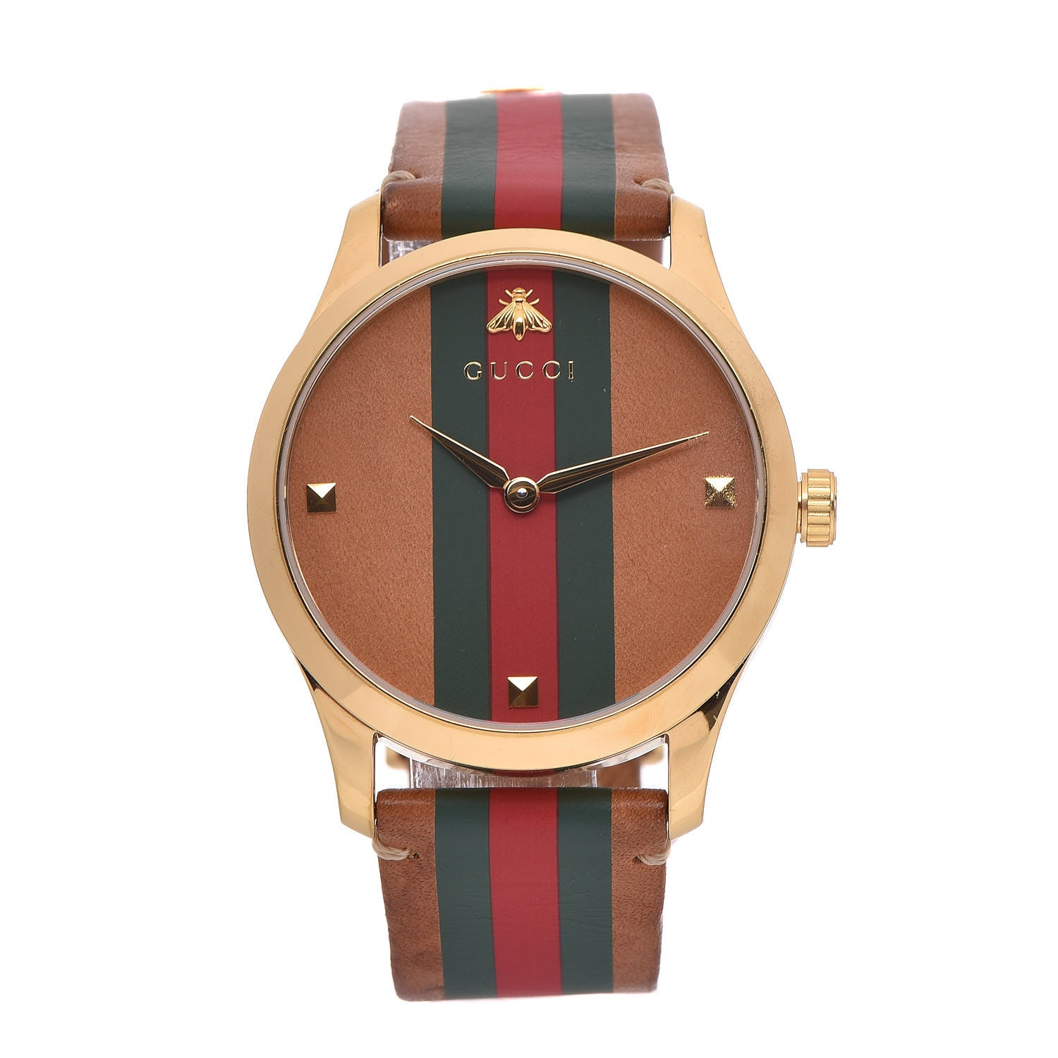 Gucci Stainless Steel Calfskin 38mm G-Timeless Stripe Web Quartz Watch Brown 1 of 5
