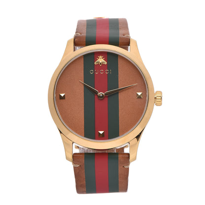 Gucci Stainless Steel Calfskin 38mm G-Timeless Stripe Web Quartz Watch Brown 1 of 5