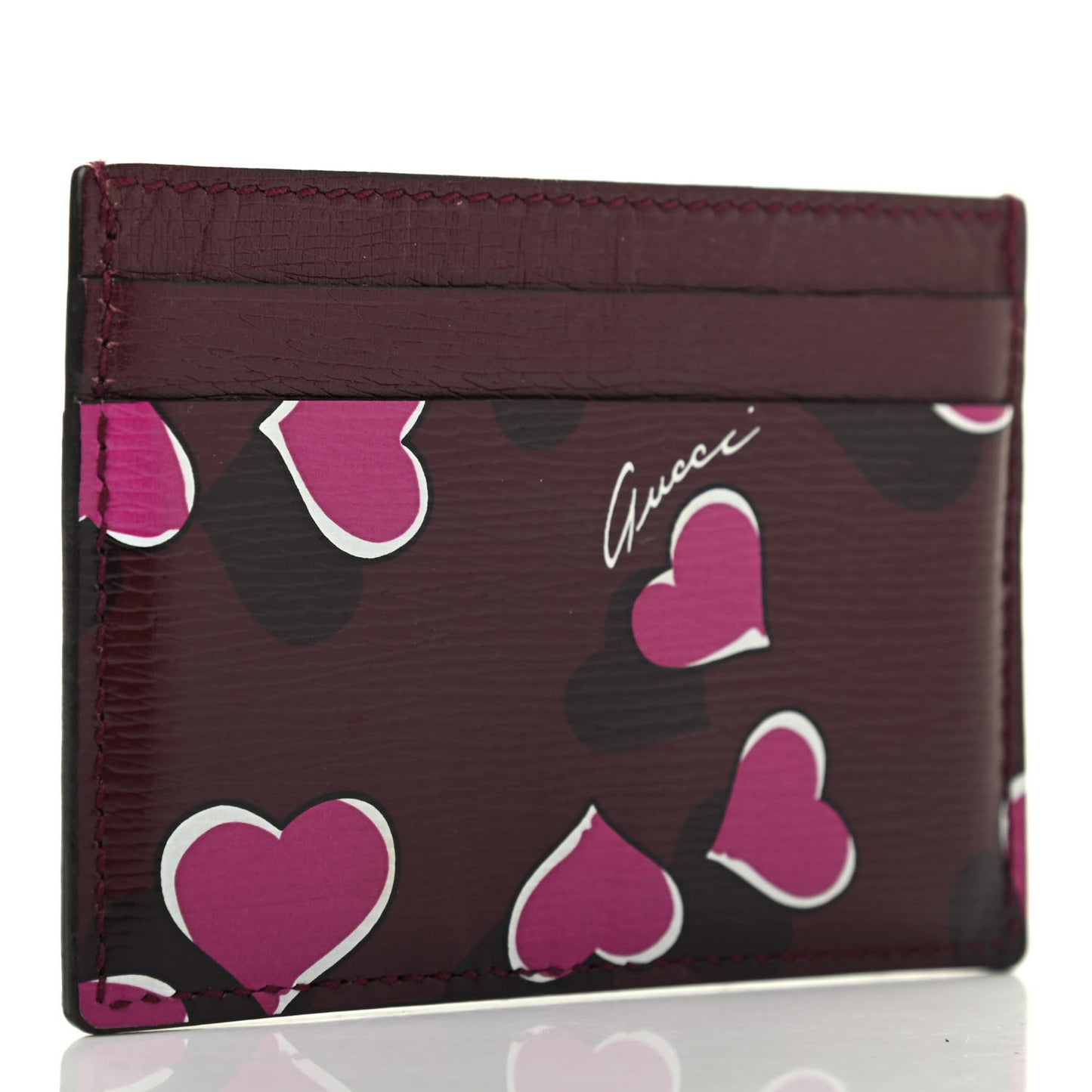 Calfskin Heartbeat Print Card Holder New Wine