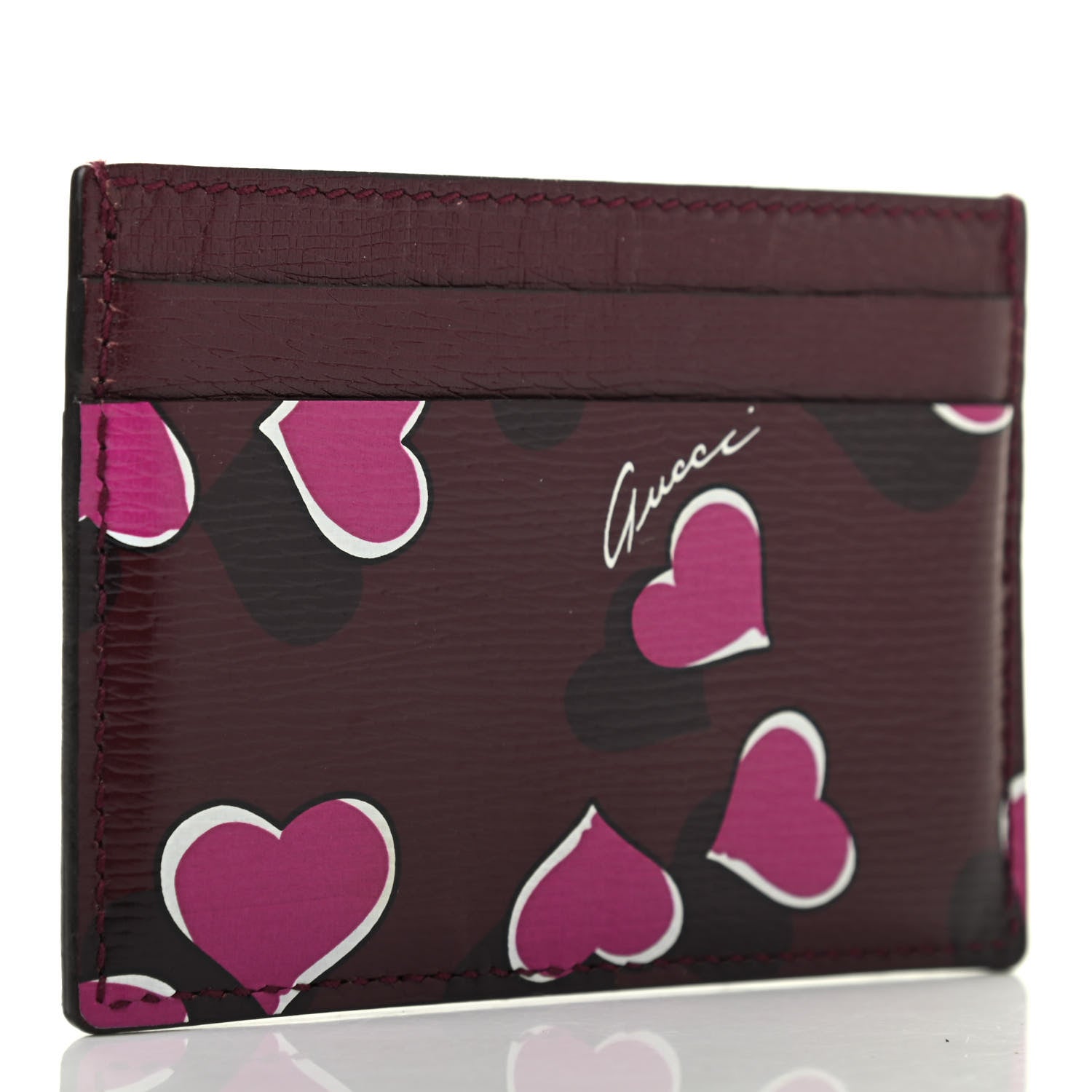 Gucci Calfskin Heartbeat Print Card Holder New Wine 3 of 6